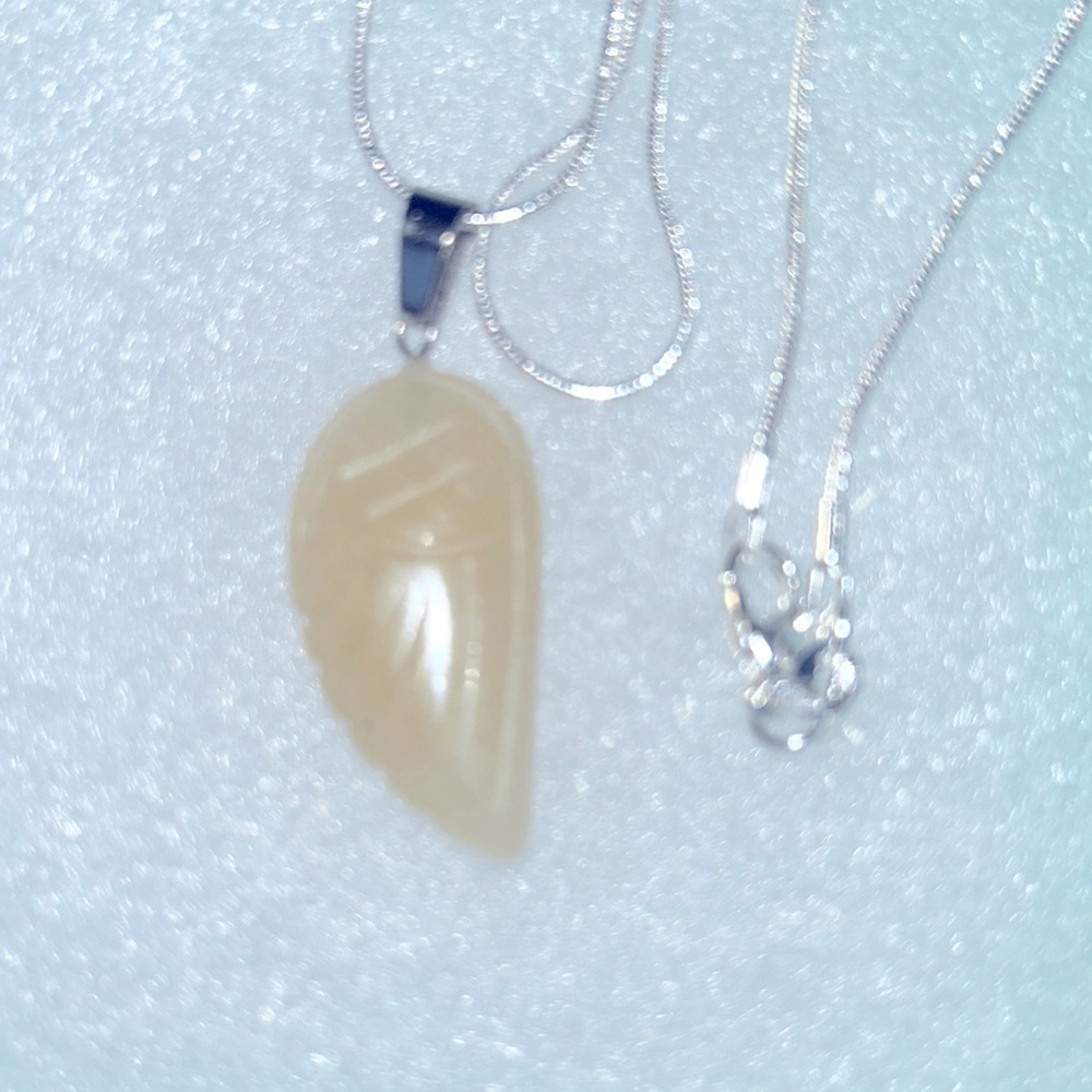 Boho hippie Citrine Angel Wing Sterling Silver Necklace 24”